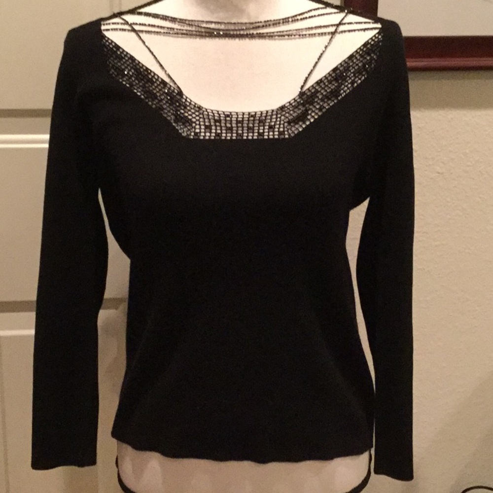 Vintage Black Beaded Neck Sweater